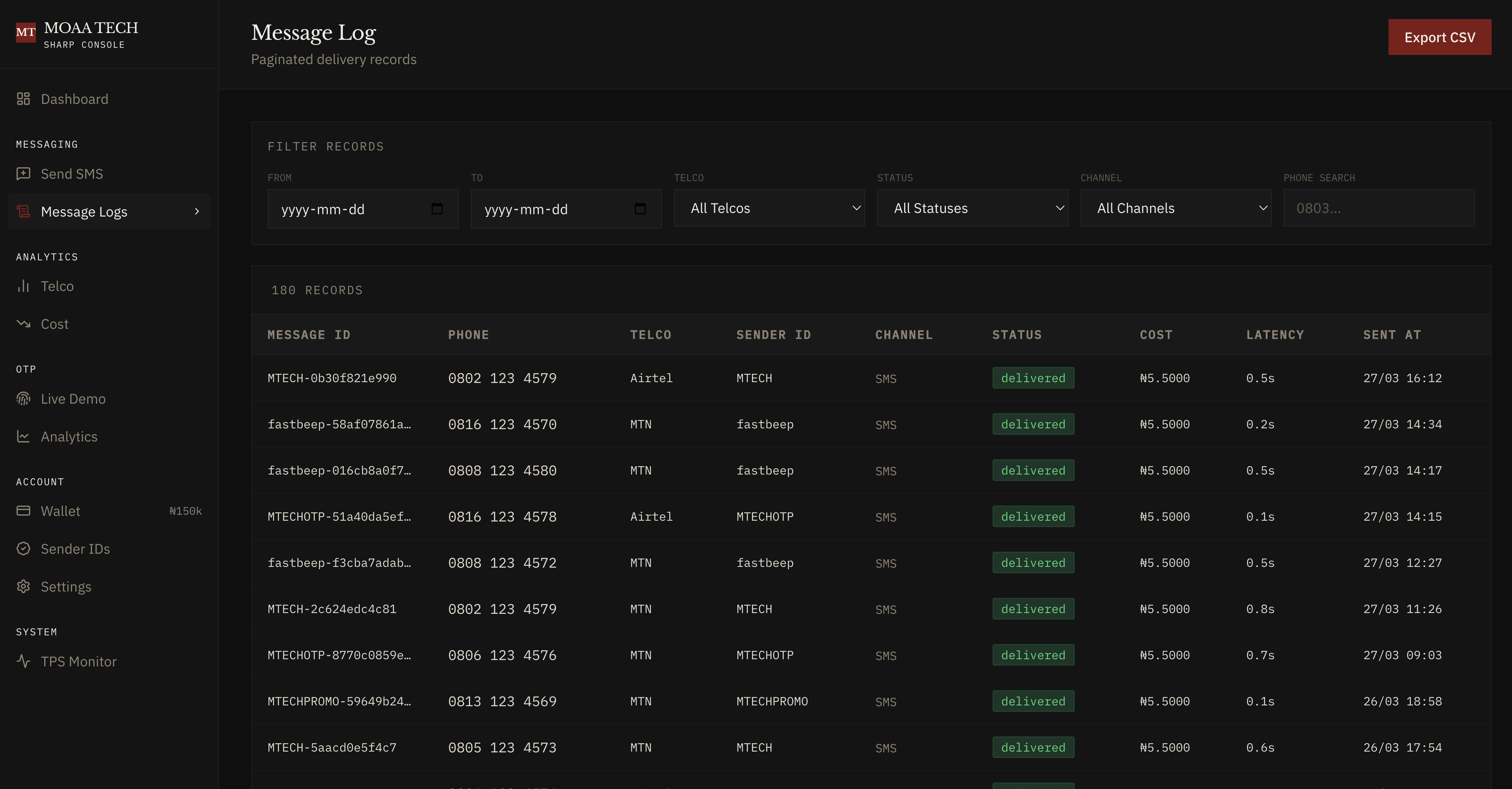 Sharp Console — Message Log