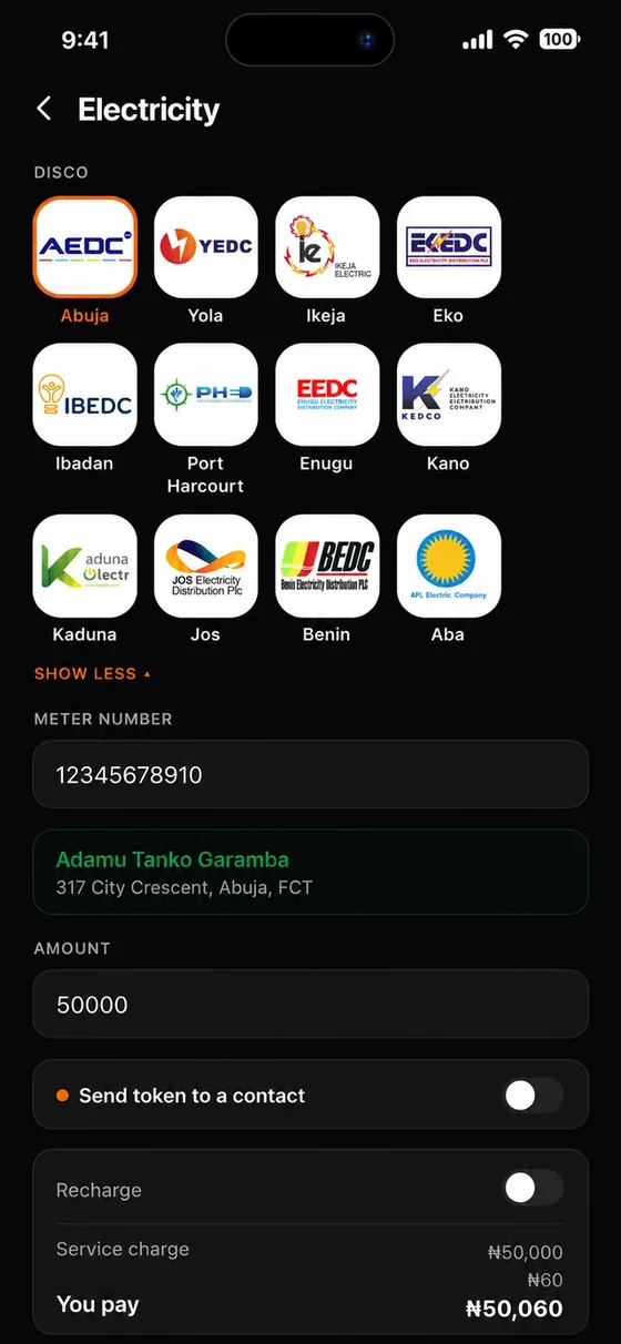 Kati electricity purchase screen