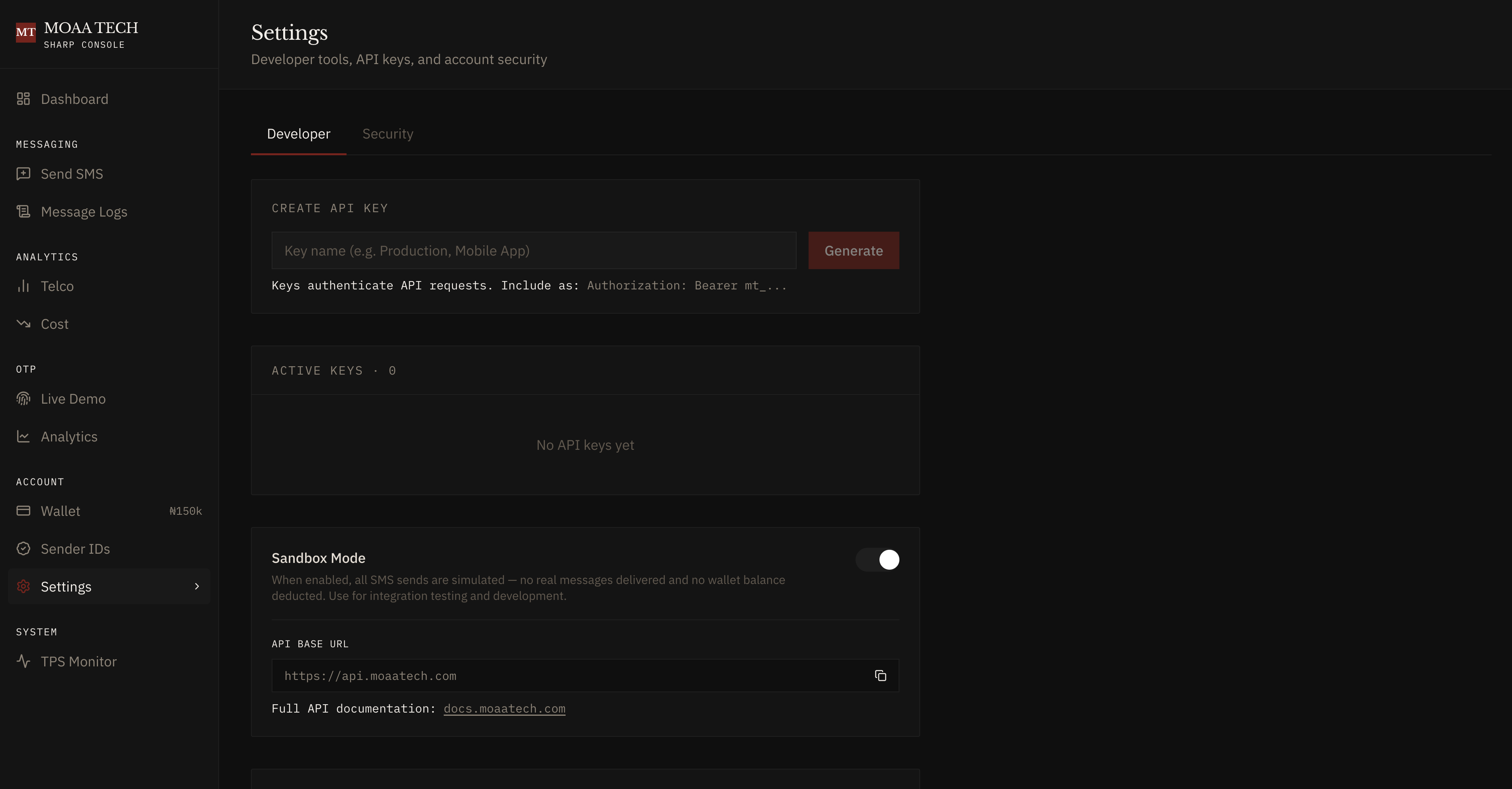 Sharp Console — Settings