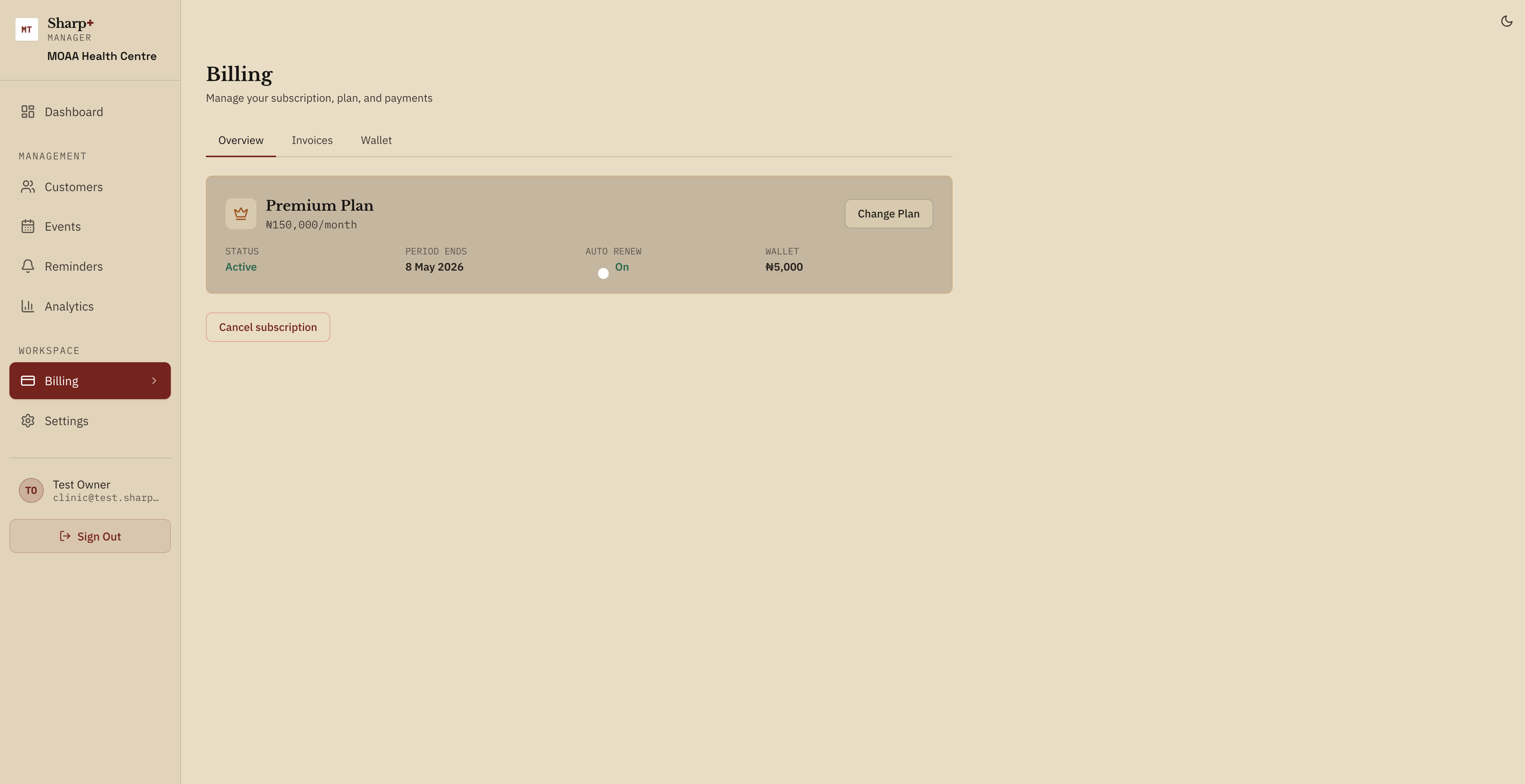 Billing dashboard